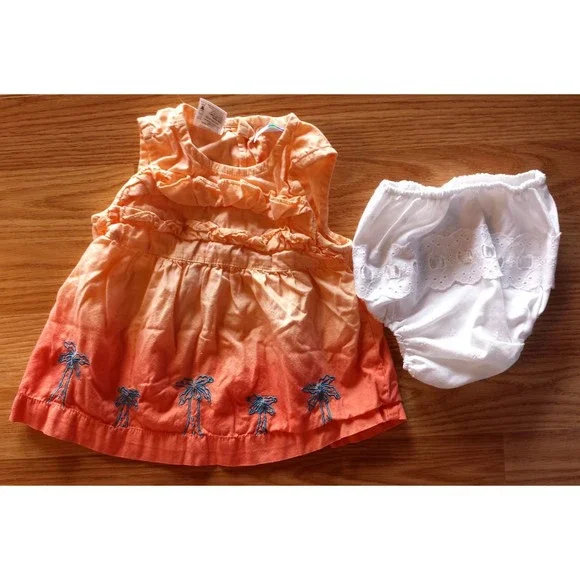 Simply Basic &amp; Unbranded | Dresses | Girls Size 36 M Months Two Piece  Orange Palm Tree Embroidered Dress Dc Set | Poshmark
